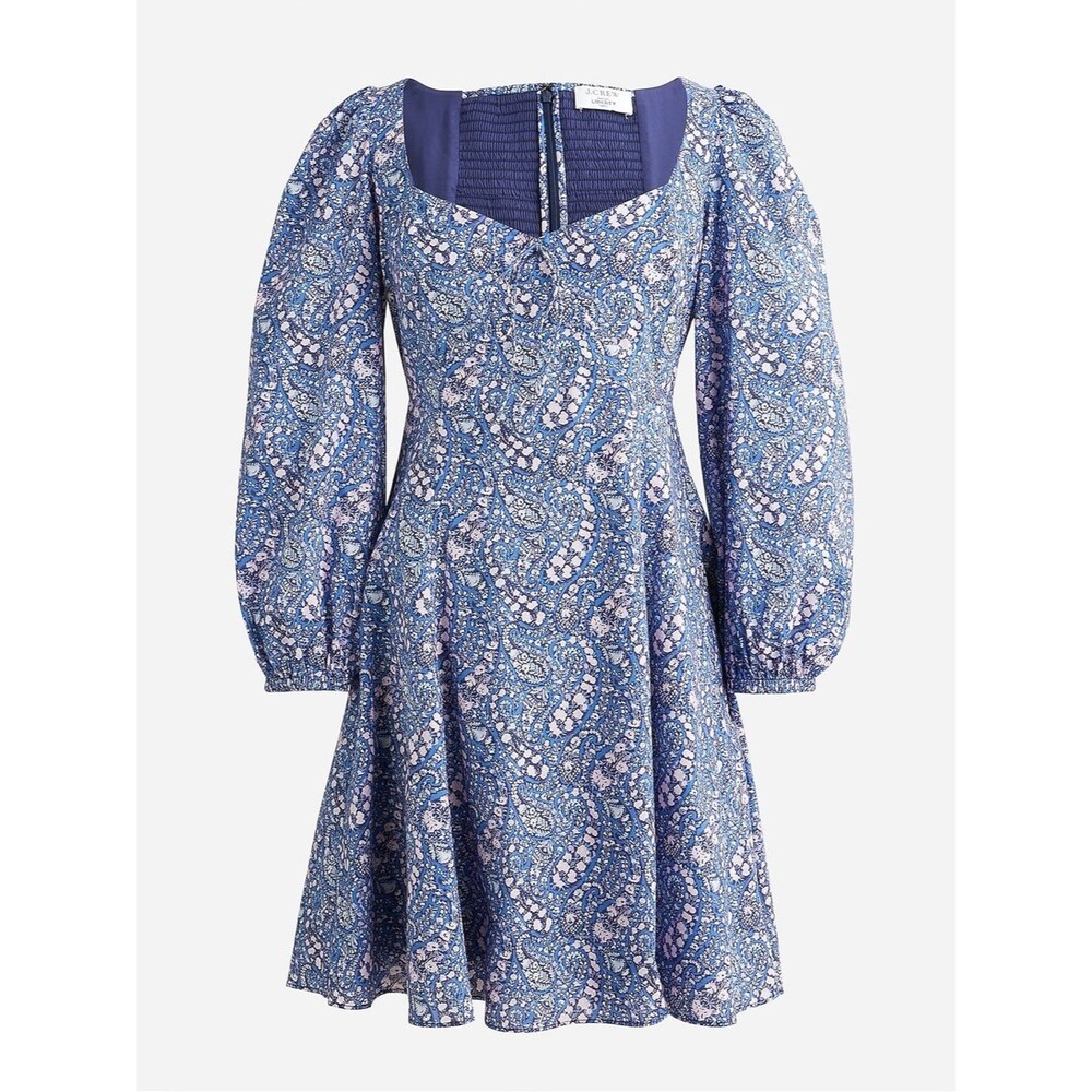 J.Crew Liberty London Blue Printed Sweetheart Long Sleeve Dress 10
